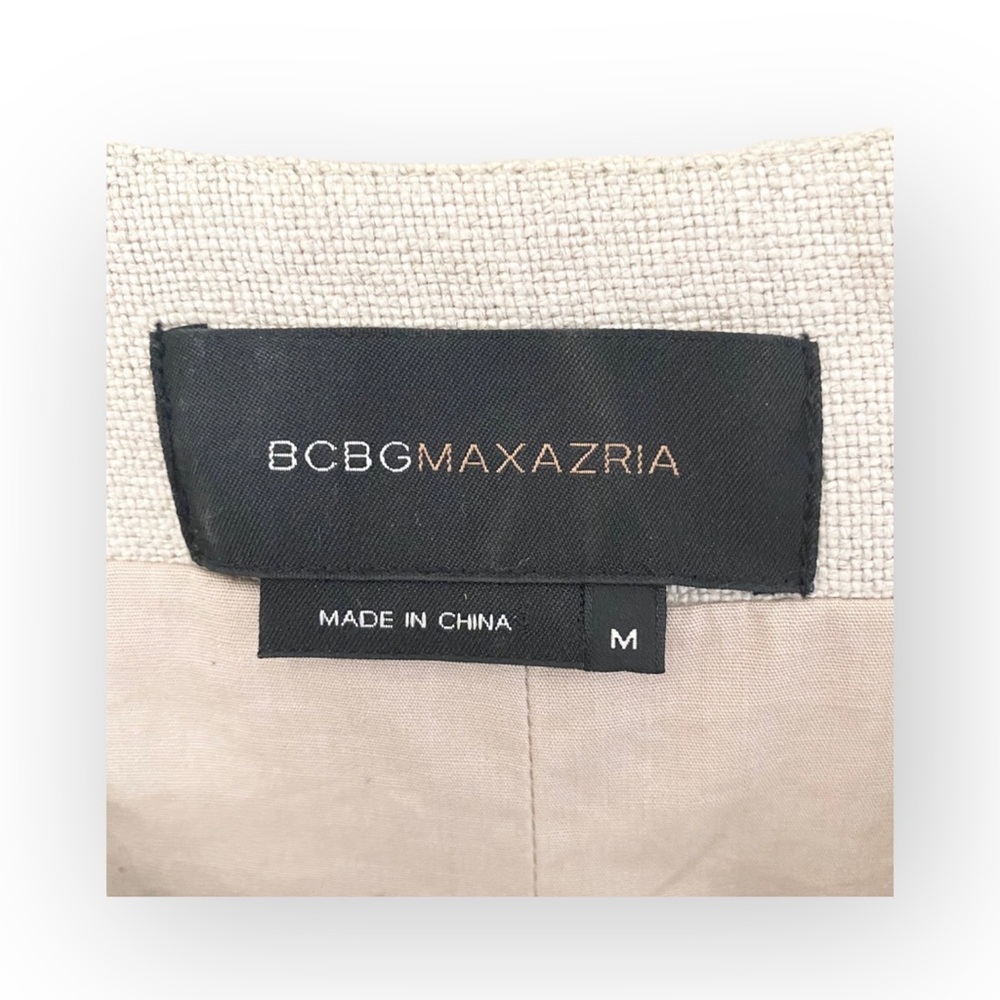 BCBG MaxAzria  Gemma Raw Gems Cropped Linen Jacket  Straw Beige - Picture 9 of 16